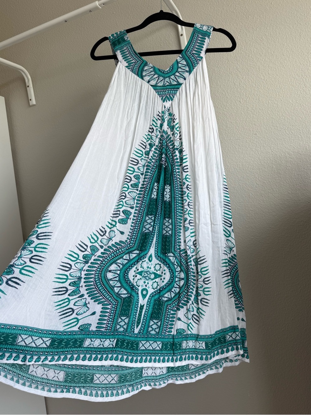 Boho Dress Mermaidcore Beach Sundress White Teal Green XL